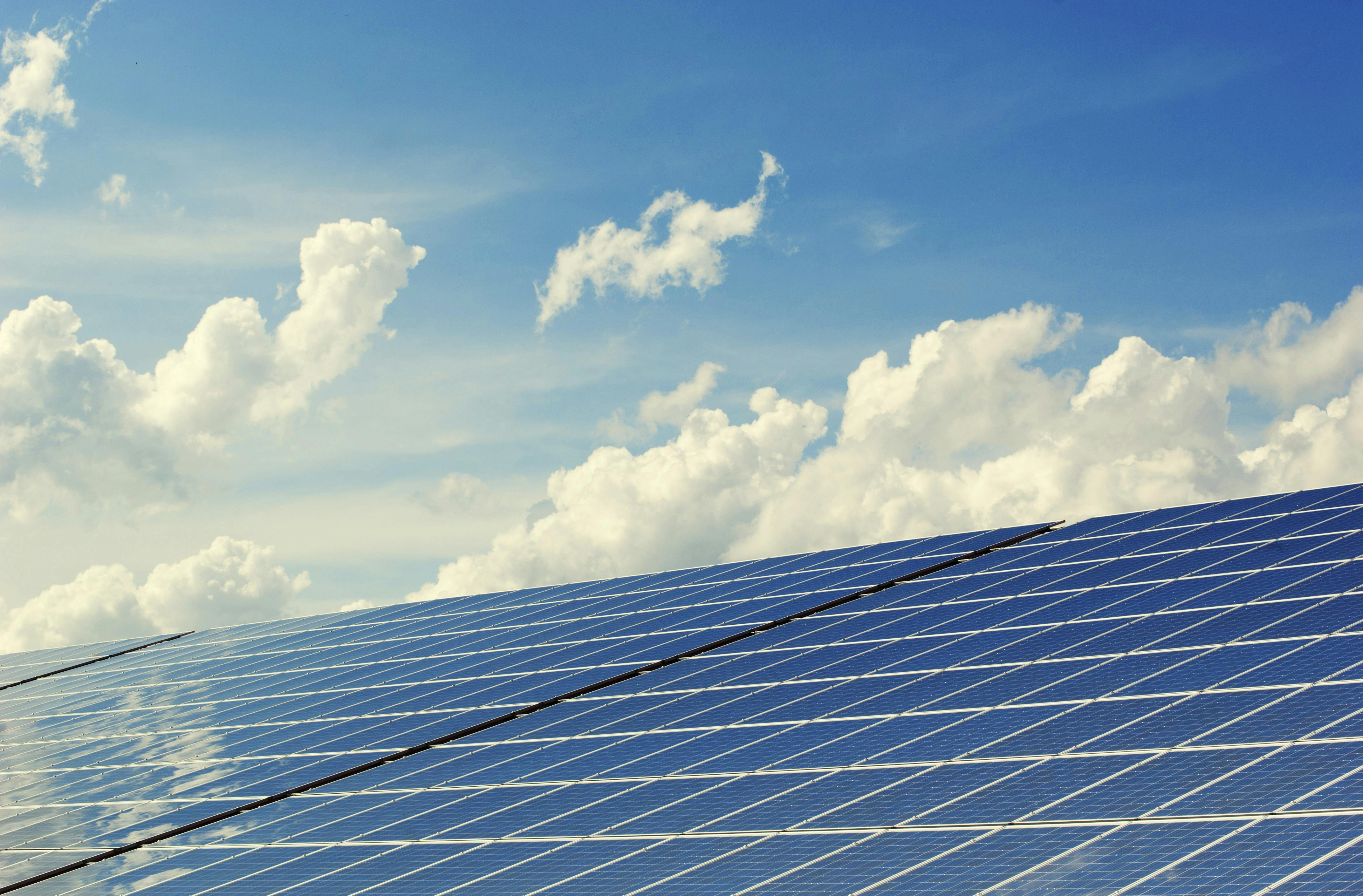 Solar Panels With Blue Sky